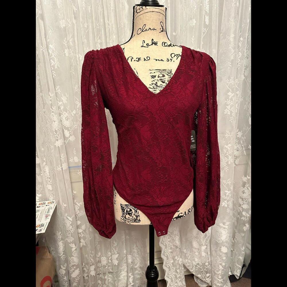 Romantic Burgundy Lace V-Neck Blouse